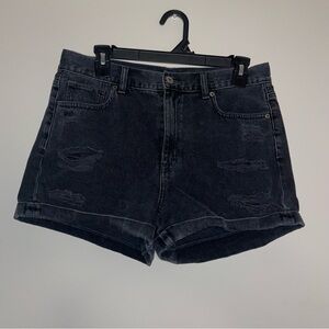 American Eagle Black Denim Hi Rise Distressed Mom 8 Shorts